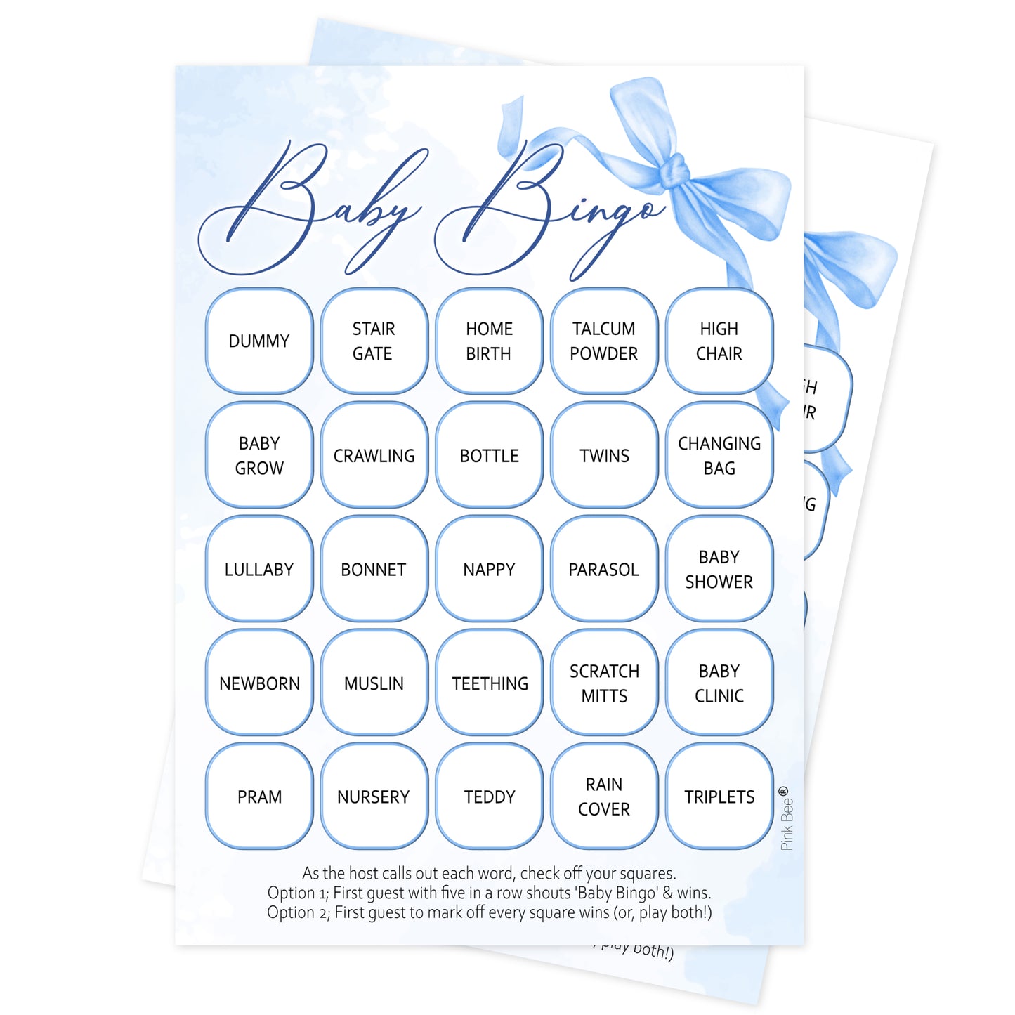 Baby Bingo Game in Pretty Blue Bow Theme