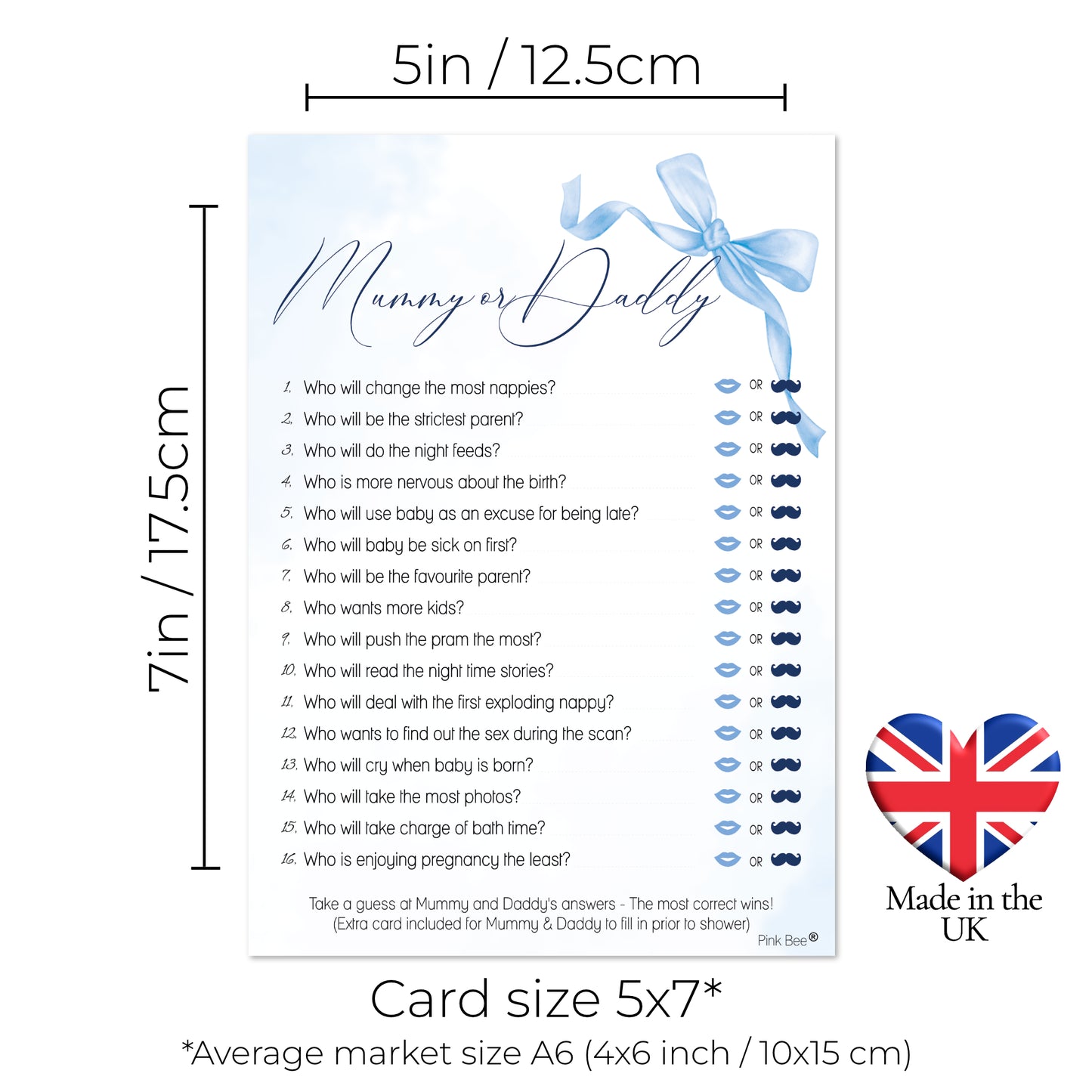 COMING SOON - Baby Shower Game Mummy or Daddy in Pretty Blue Bow Theme