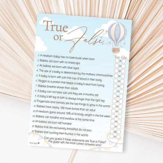 COMING SOON - Baby Shower Game True or False in Up, Up and Away Blue Theme