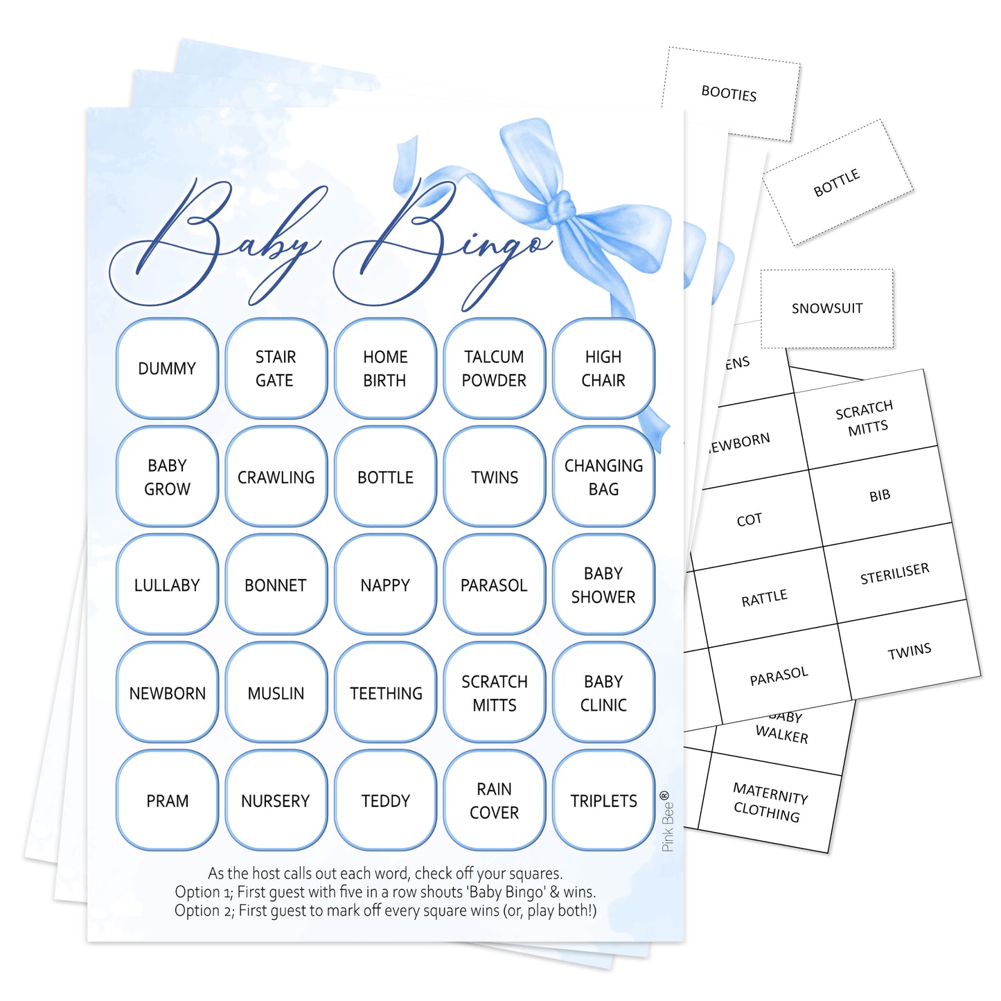 Baby Bingo Game in Pretty Blue Bow Theme