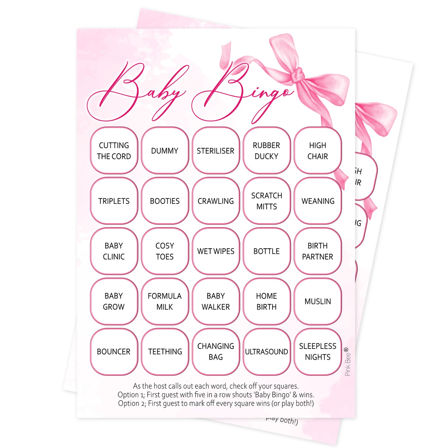 Baby Bingo Game in Pretty Pink Bow Theme