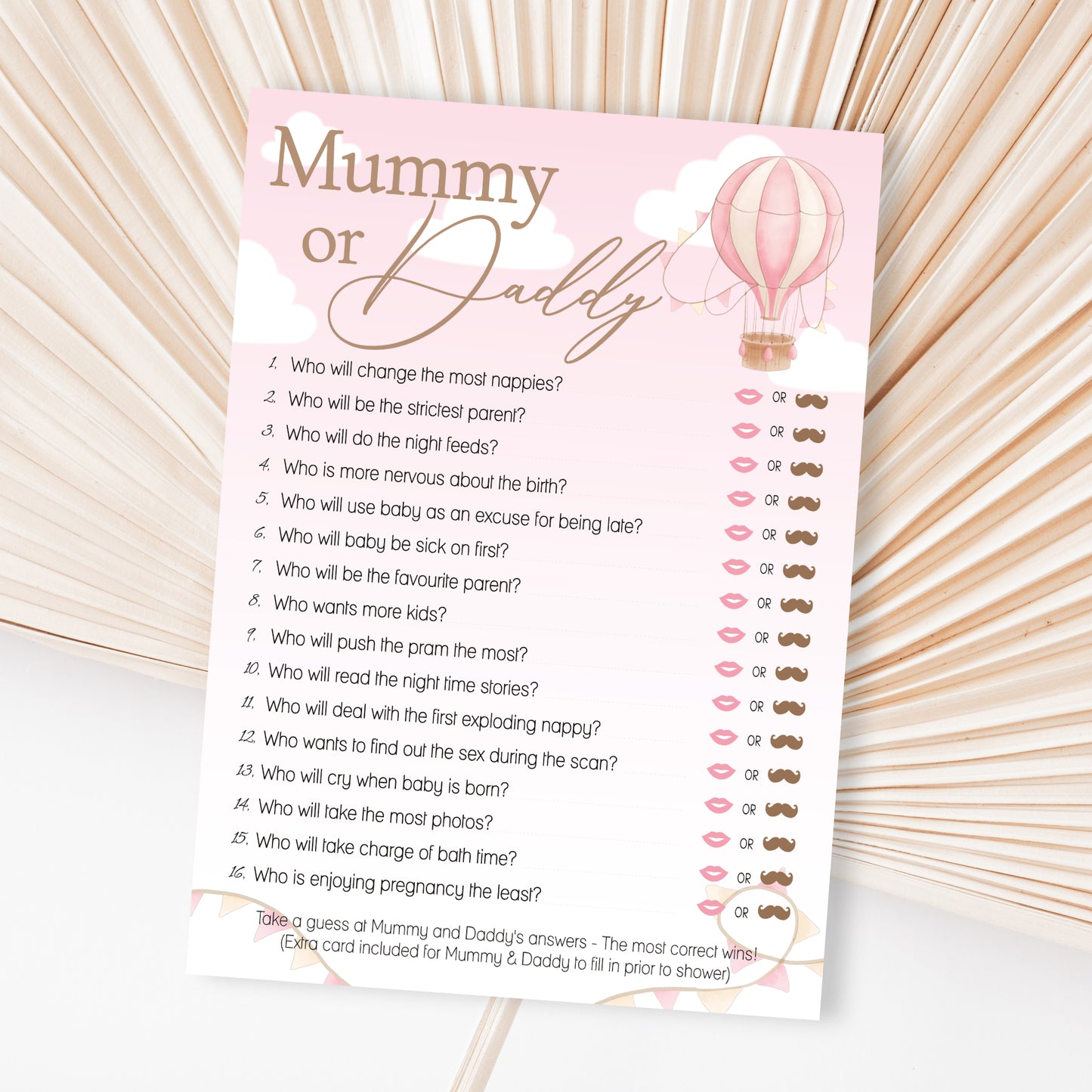 COMING SOON - Baby Shower Game Mummy or Daddy in Up, Up and Away Pink Theme