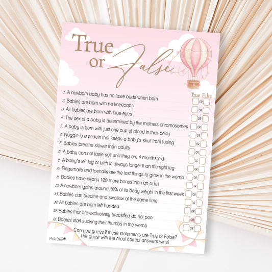 COMING SOON - Baby Shower Game True or False in Up, Up and Away Pink Theme