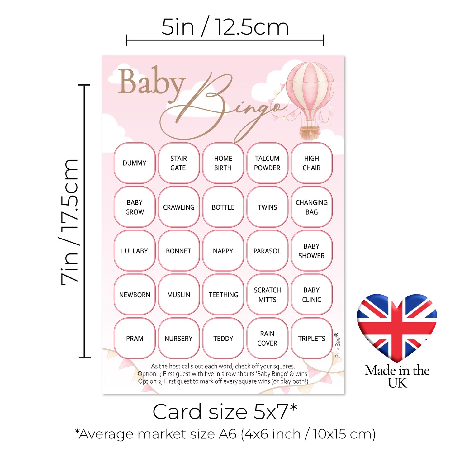 Baby Bingo Game in Up, Up and Away Theme Pink