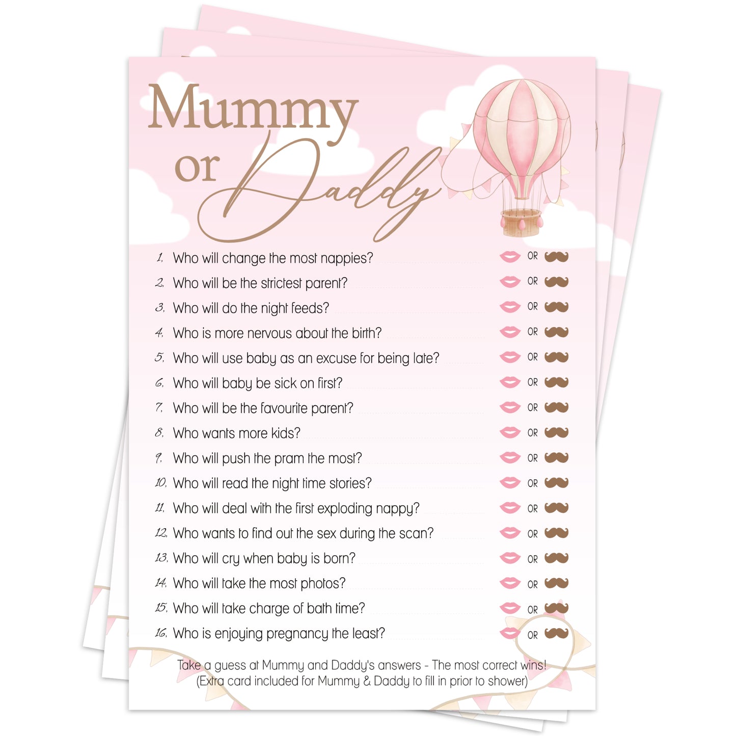 COMING SOON - Baby Shower Game Mummy or Daddy in Up, Up and Away Pink Theme