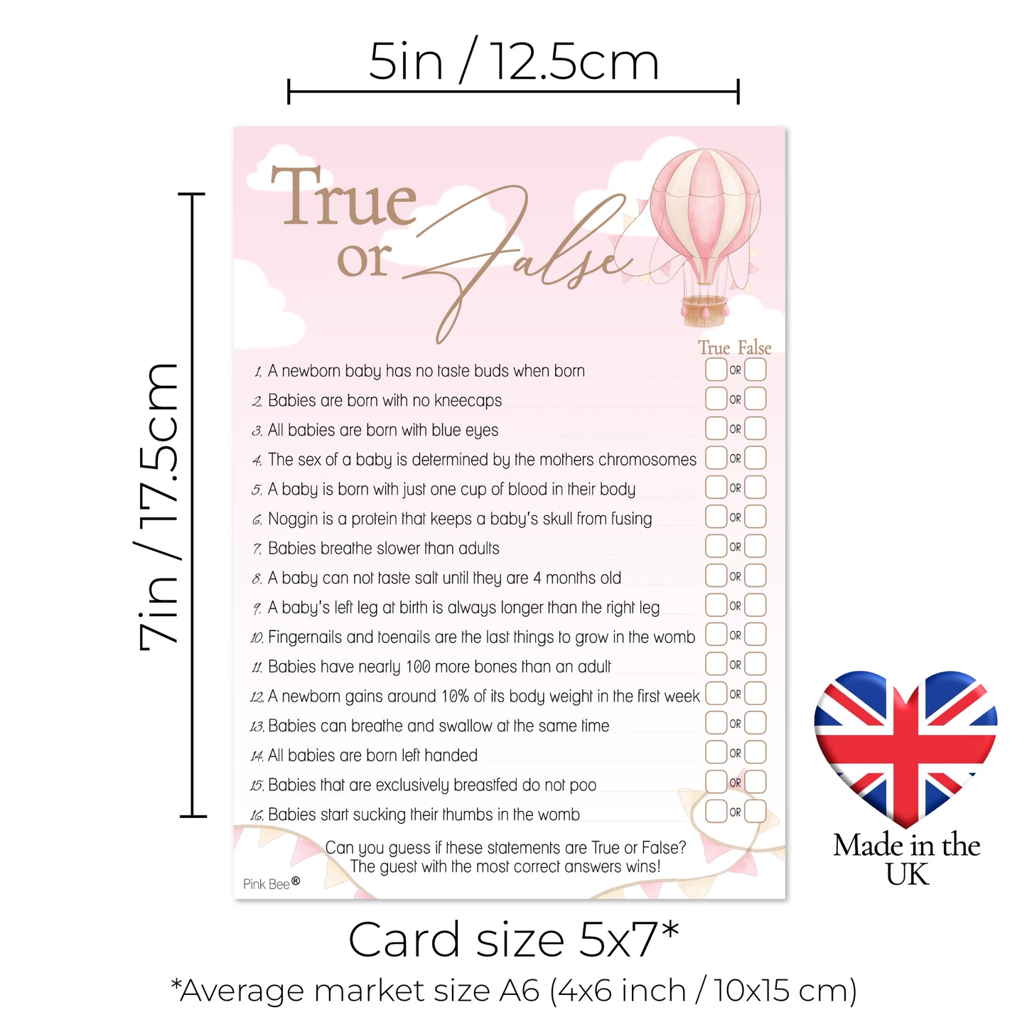 COMING SOON - Baby Shower Game True or False in Up, Up and Away Pink Theme