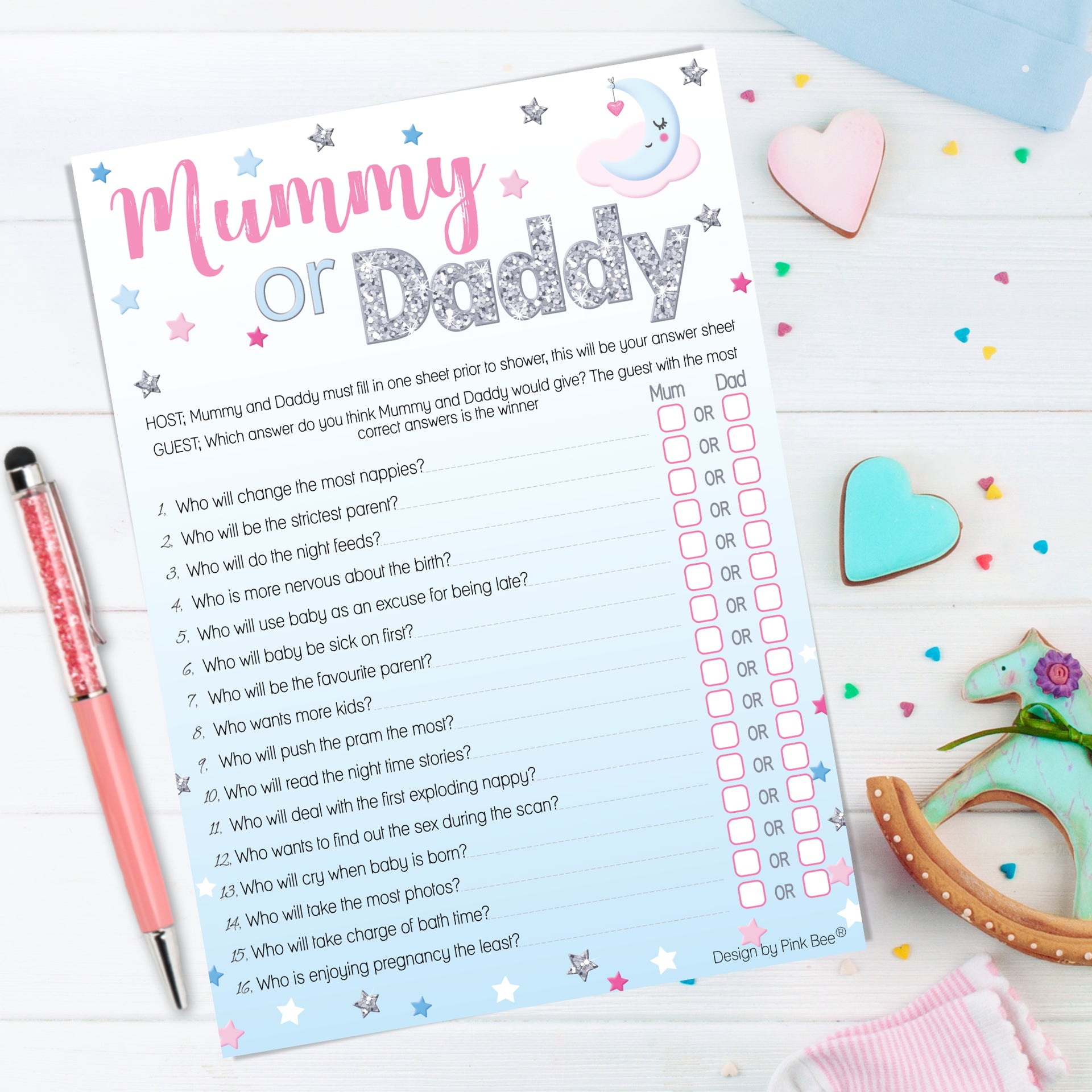 Unisex Moon and Stars Mummy or Daddy Party Game – UK Baby Shower Company